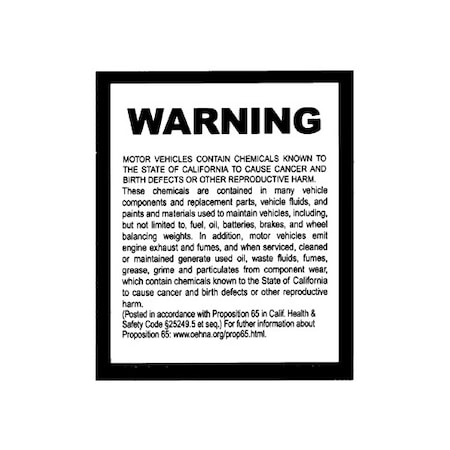 Ez Line Prop. 65 Decal - English Only Pk EZ618